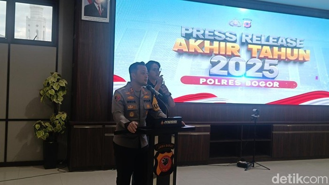 Foto: Kapolres Bogor Akbp Wikha Ardilestanto Saat Rilis Akhir Tahun (rizky/detikcom).