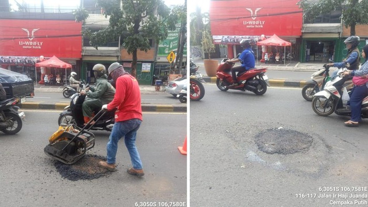 Jalan Berlubang di Tangsel Sebabkan Pengendara Jatuh dan Patah Tulang, Langsung Ditambal