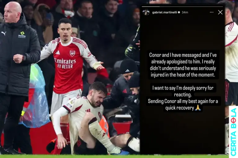 Gabriel Martinelli Minta Maaf Usai Dorong Conor Bradley yang Cedera di Laga Arsenal vs Liverpool
