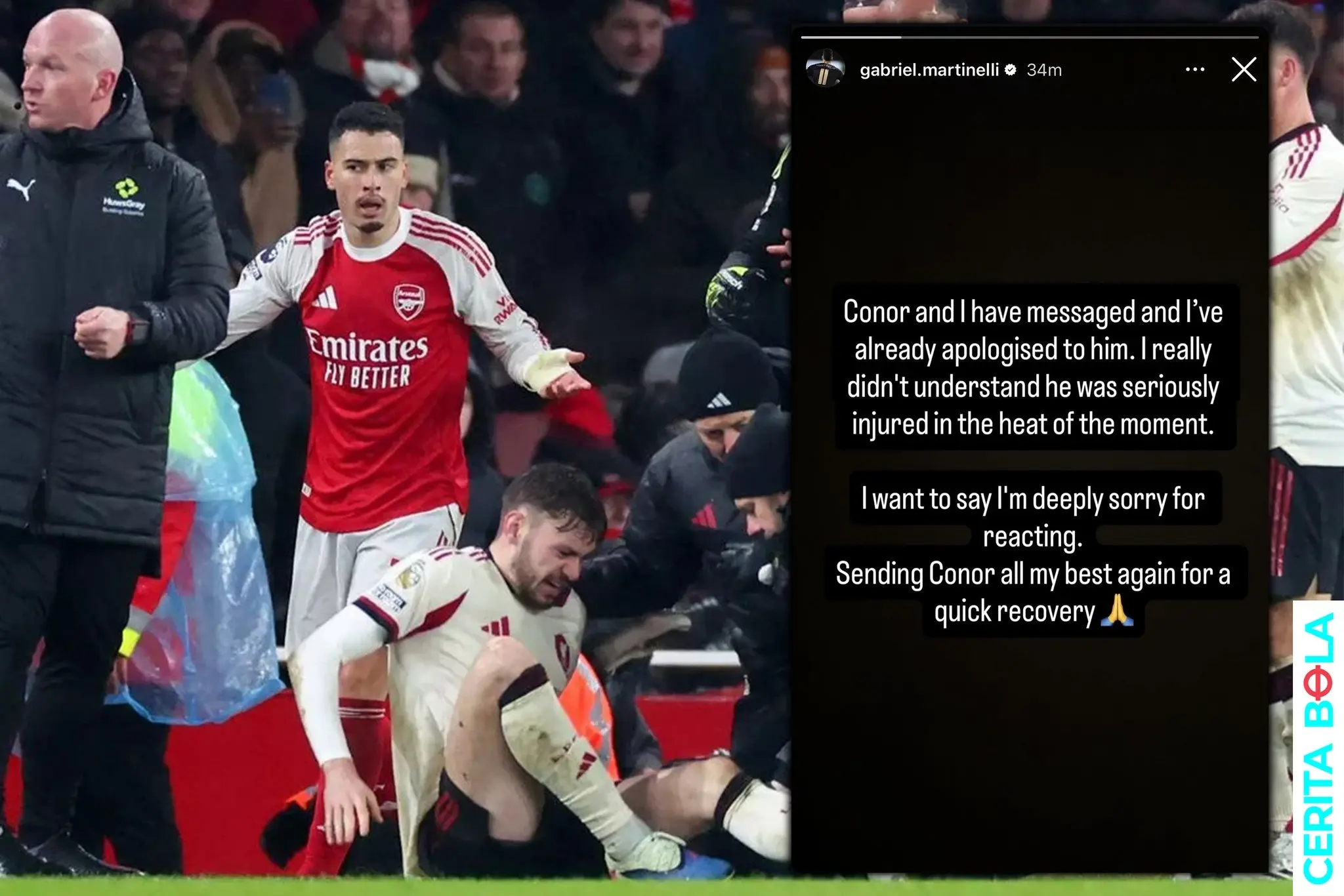 Gabriel Martinelli Minta Maaf Usai Dorong Conor Bradley yang Cedera di Laga Arsenal vs Liverpool