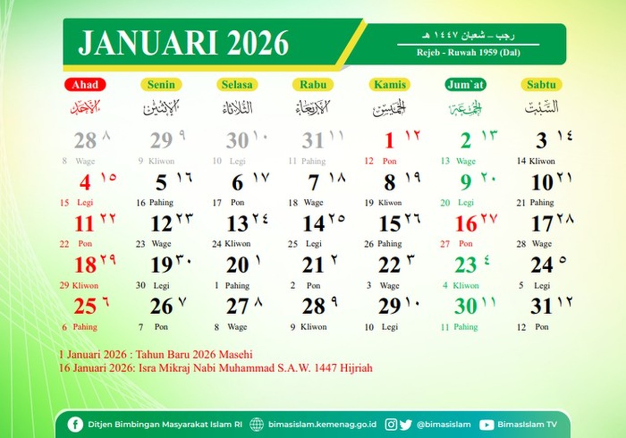 Kemenag Rilis Kalender Hijriah 2026: Cek Jadwal Libur Nasional dan Hari Besar Islam di Sini