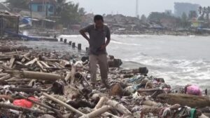 Pantai Teluk Labuan Pandeglang Dipenuhi Sampah Kayu, Diduga Berasal dari Luar Banten