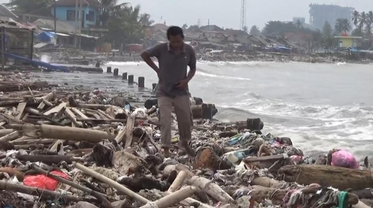 Pantai Teluk Labuan Pandeglang Dipenuhi Sampah Kayu, Diduga Berasal dari Luar Banten Pantai Teluk Labuan Pandeglang Dipenuhi Sampah Kayu, Diduga Berasal dari Luar Banten