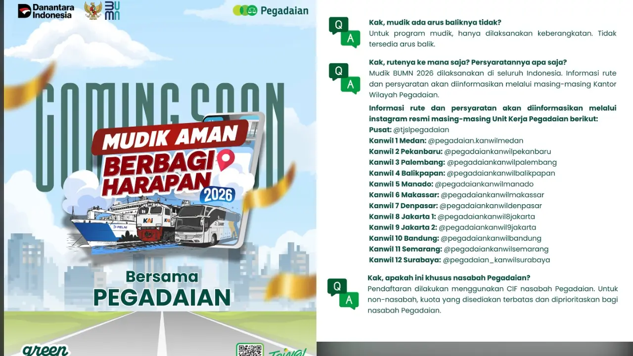 Pegadaian Siapkan 3 880 Kuota Mudik Gratis Bumn 2026