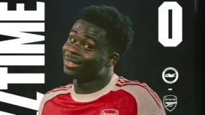 Hasil Brighton vs Arsenal 0-1: Gol Bukayo Saka Pastikan Kemenangan The Gunners